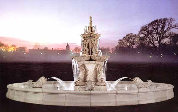 Large Marble Estate Fountain with Statues and Pool